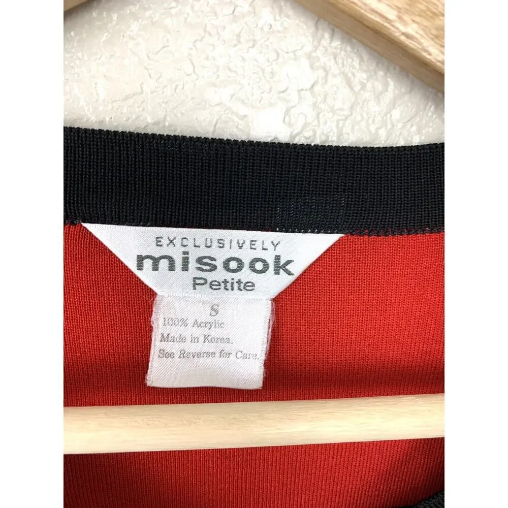 Exclusively Misook Red Black Open Front Cardigan Jacket PS Petite Small Acrylic